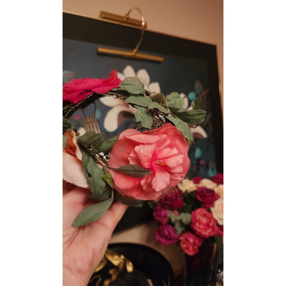 NEIMAN MARCUS Vintage Silk Flower Crown Romantic Garden Floral Headpiece Bridal - Picture 5 of 12